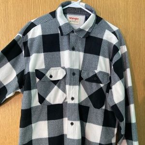 Large Wrangler button down plaid.  Warm black and white.